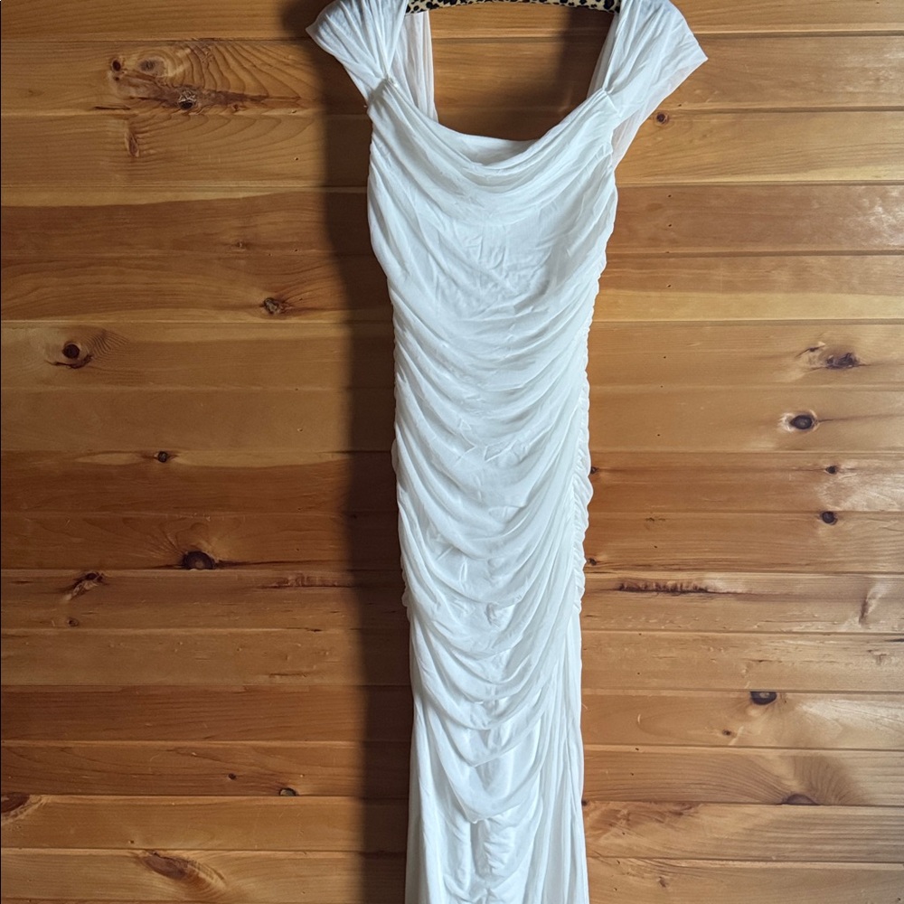Chic White Ruched Maxi Dress